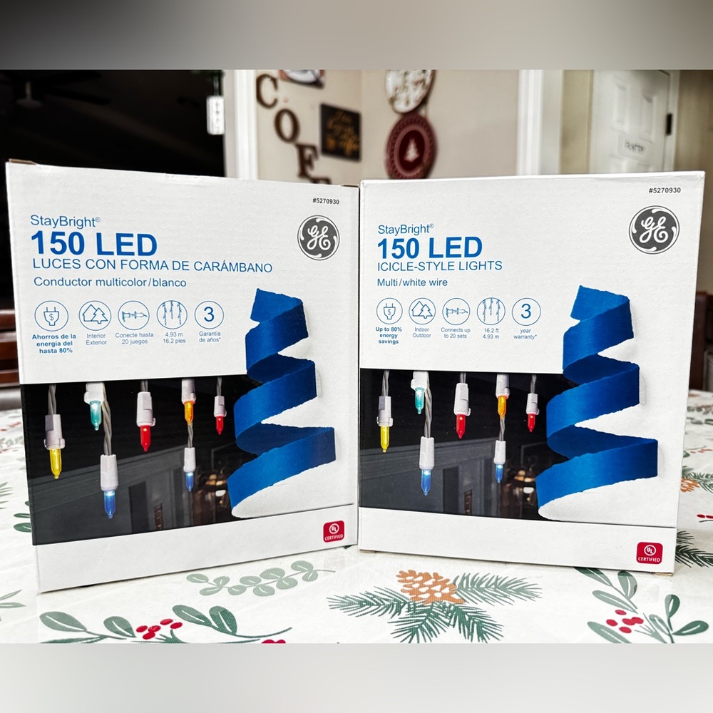 GE StayBright "2 Box" 150Ct Constant Multicolor Mini LED Christmas Icicle Lights